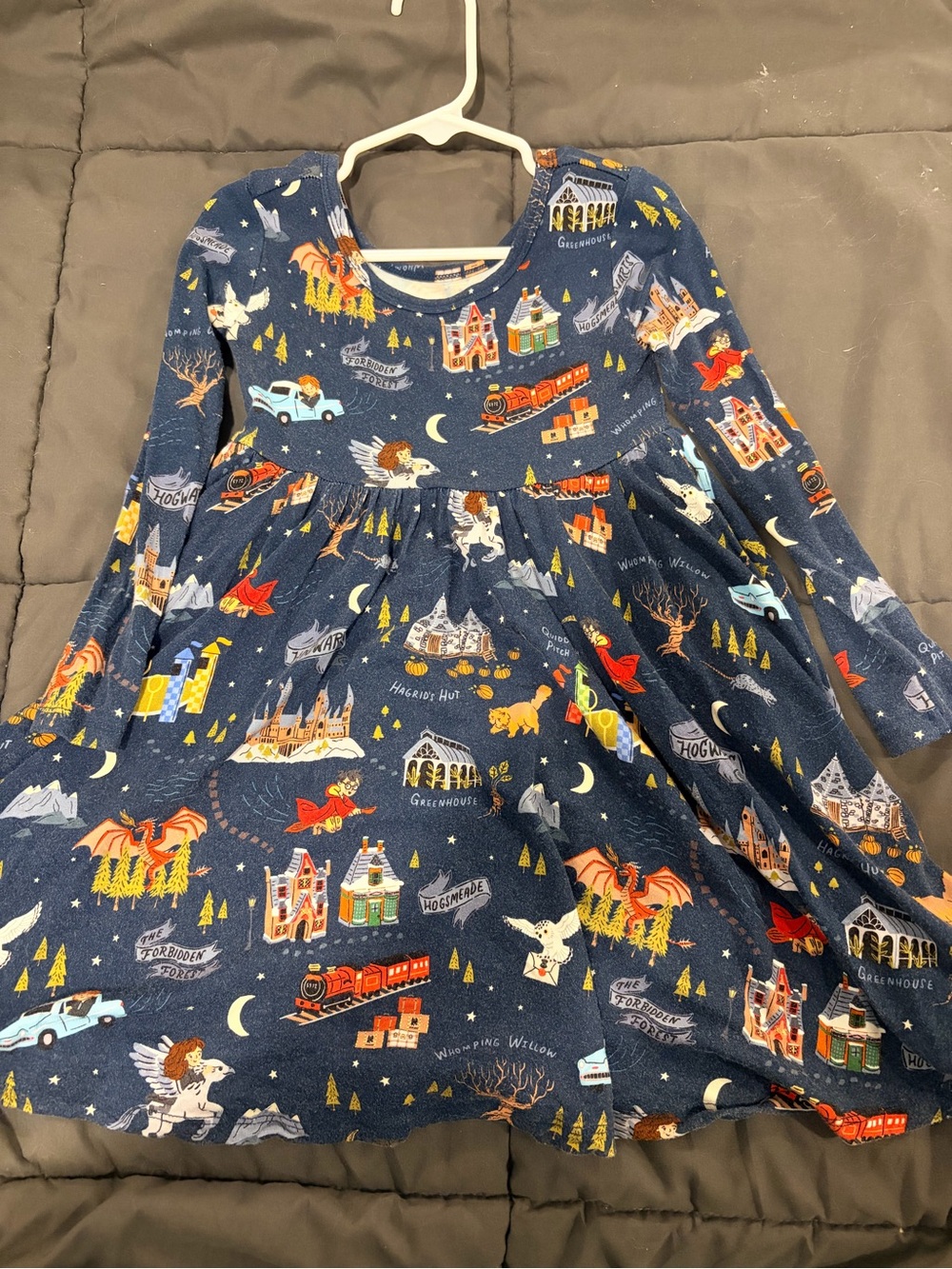 Little Sleepies Navy Blue Magical Castle & Creature Print Dress